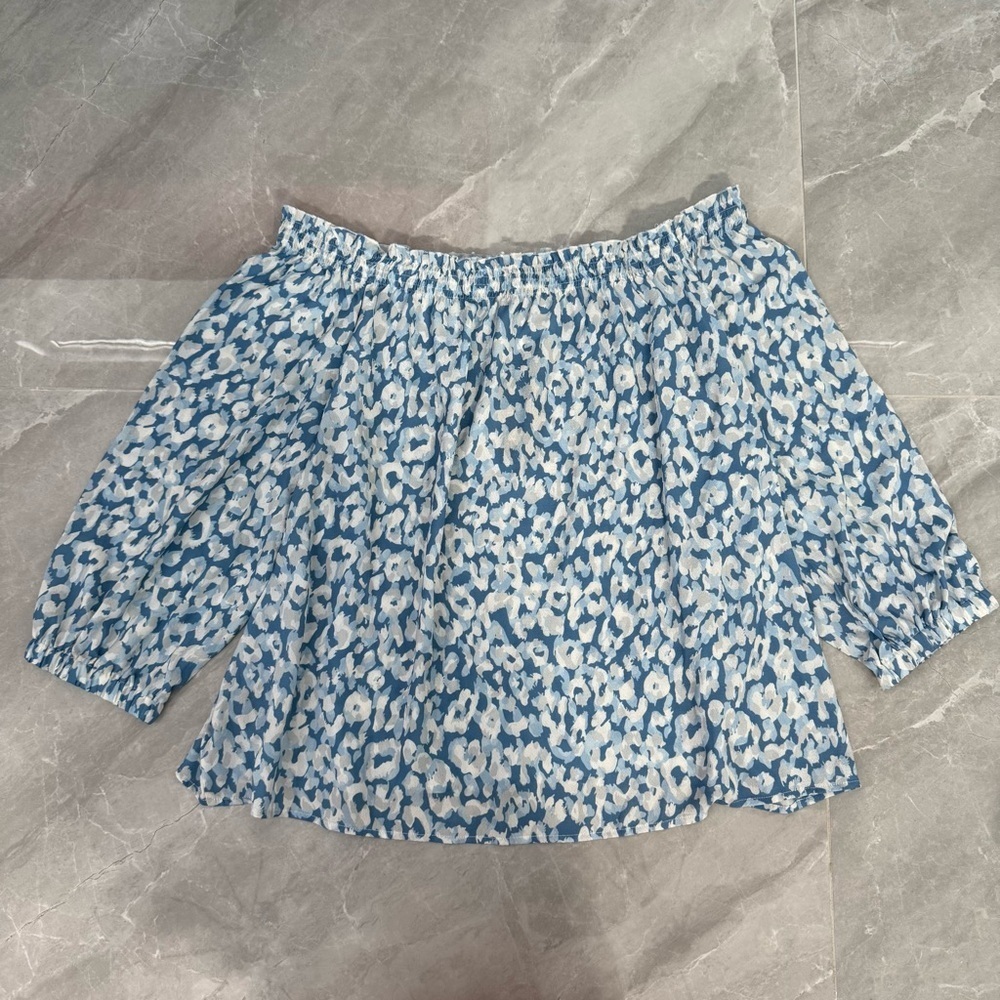 Women’s DG2 By Diane Gilman Off The Shoulder Smocked Leopard Top Plus Size 1X - Picture 4 of 16